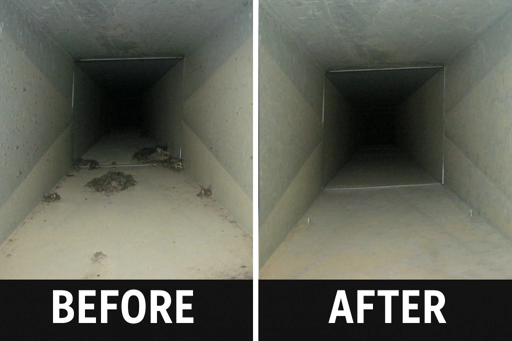 Before and after air duct cleaning
