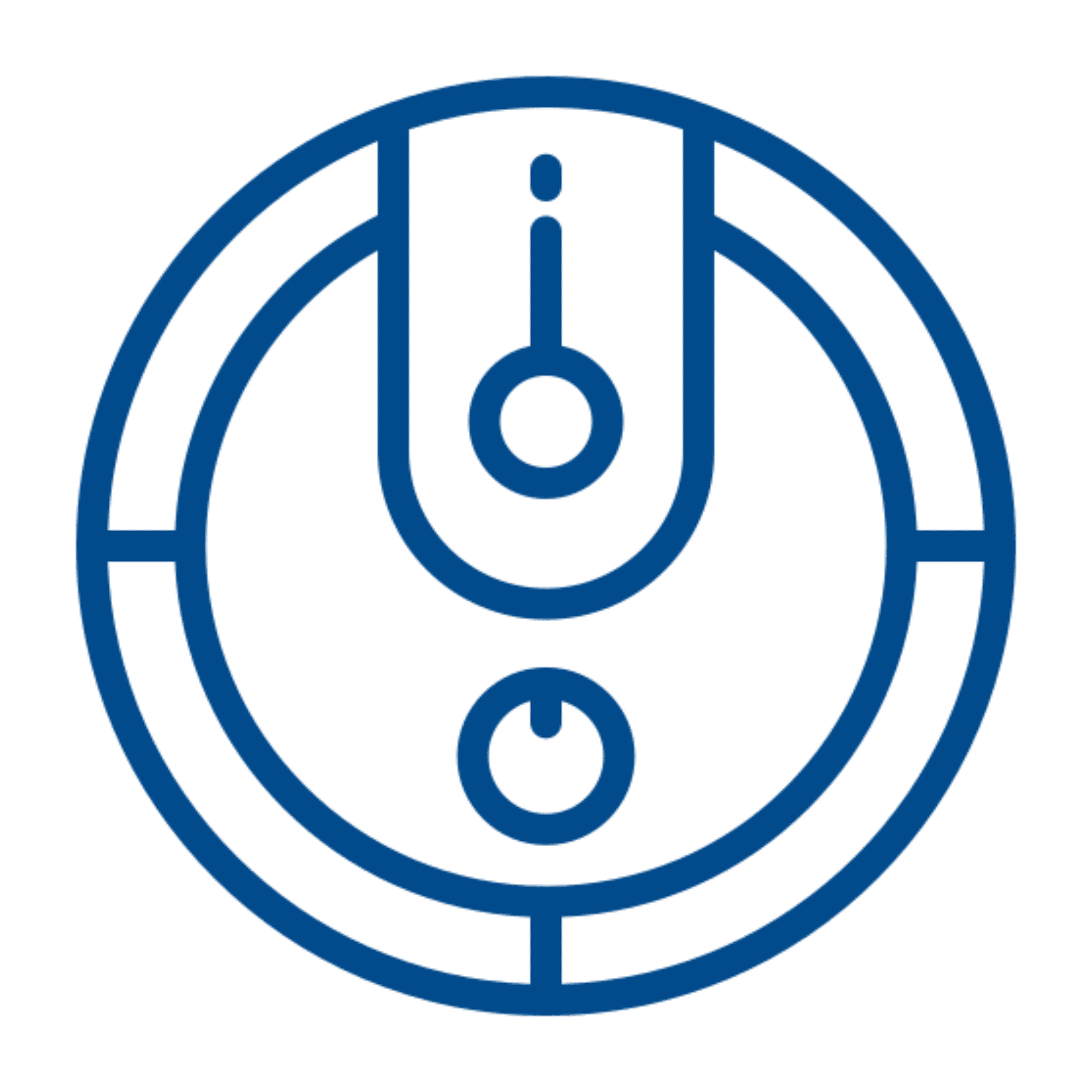 Blue circular robot vacuum icon on black