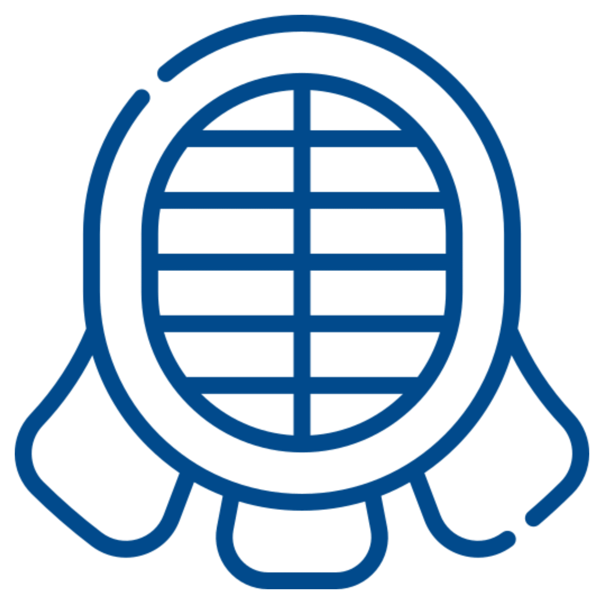 Blue kendo mask icon on black background